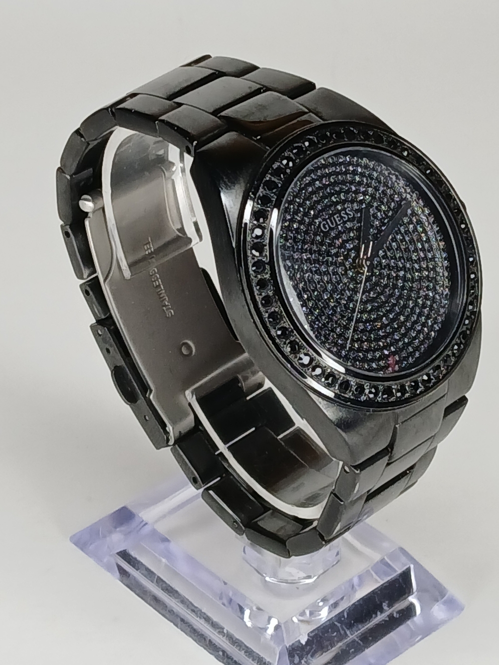 Guess Crystal Spiral Dial Black Stainless Steel Watch U1055L3 50M